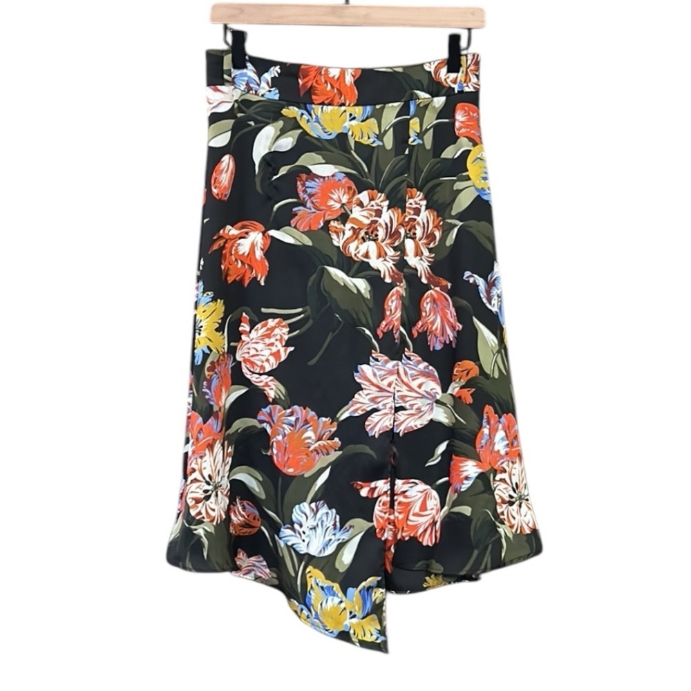 Zara Tropical Floral Patterned Asymmetrical Hem Side Zip Midi Skirt Size Medium - Picture 4 of 10